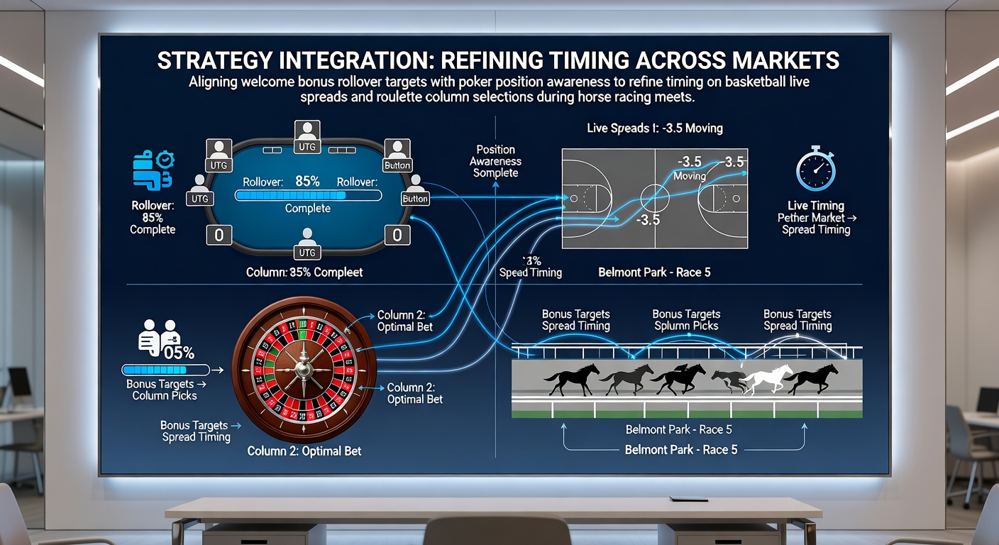 Illustration of casino welcome bonus structures alongside poker table positions during overlapping sports events