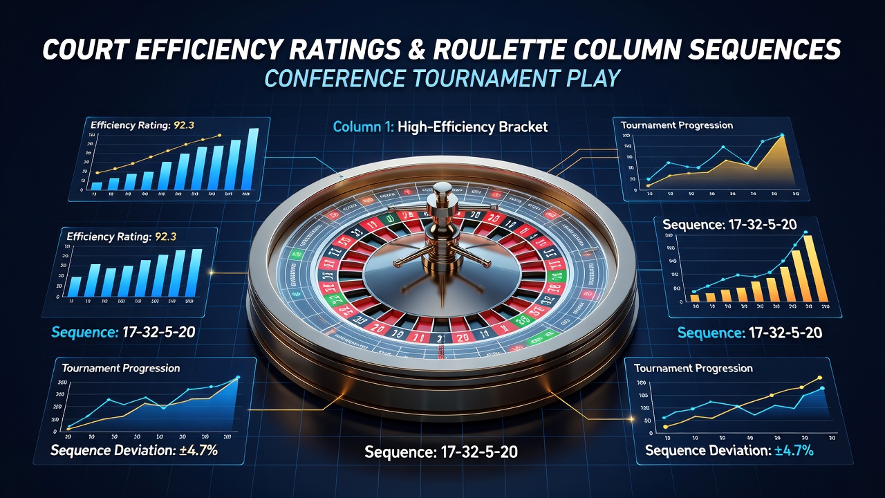 Basketball court efficiency metrics displayed alongside roulette column sequence charts during tournament analysis