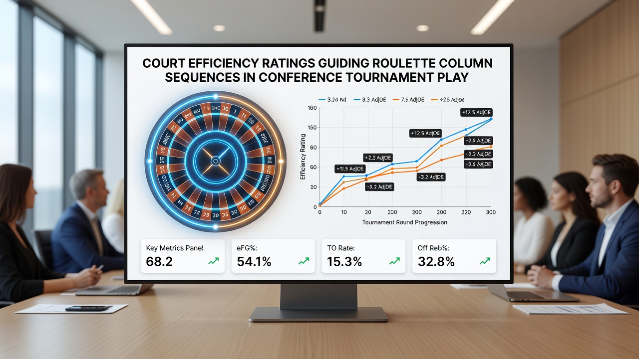 Detailed view of roulette wheel with column betting overlays next to conference basketball tournament bracket data