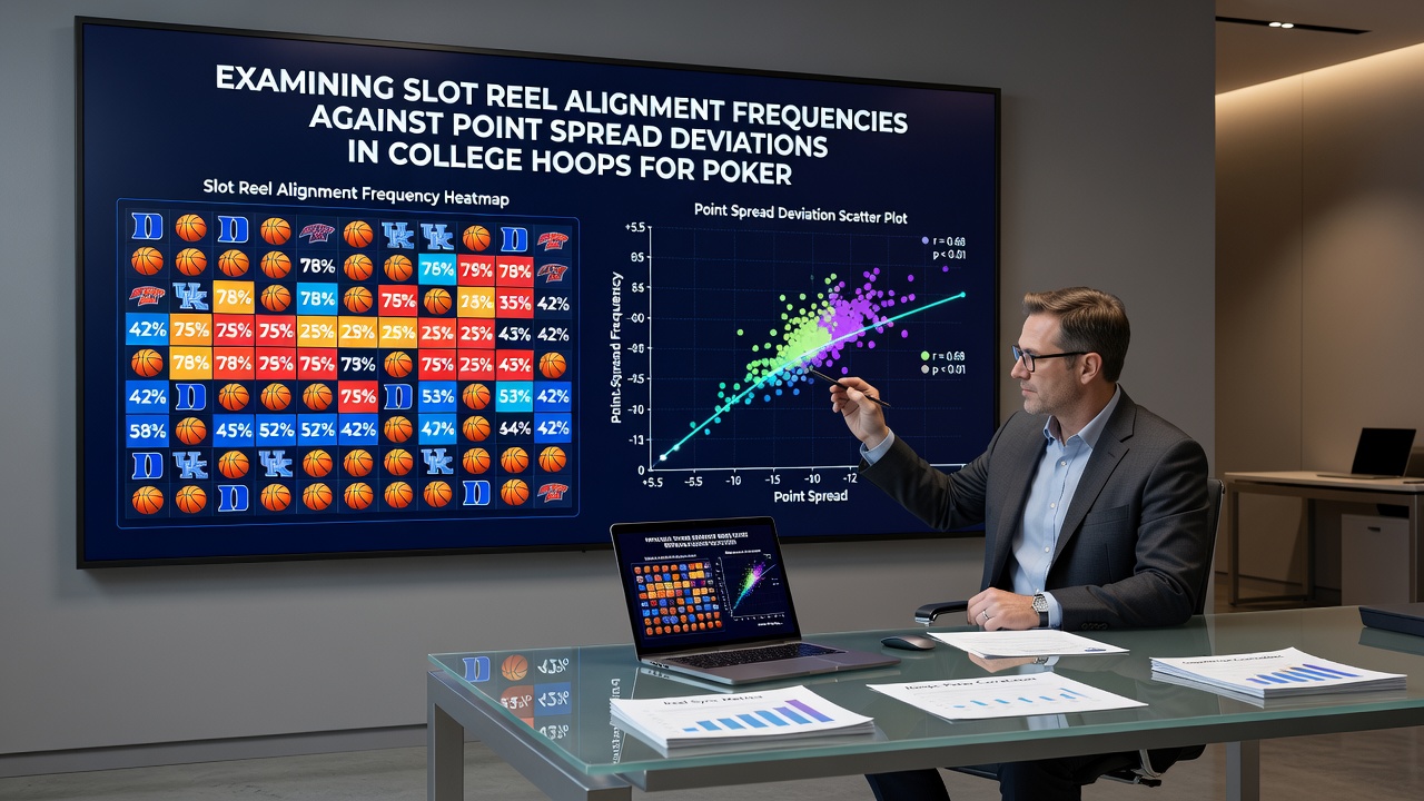 Data visualization overlaying slot reel frequency graphs with basketball spread deviation charts for poker range modeling