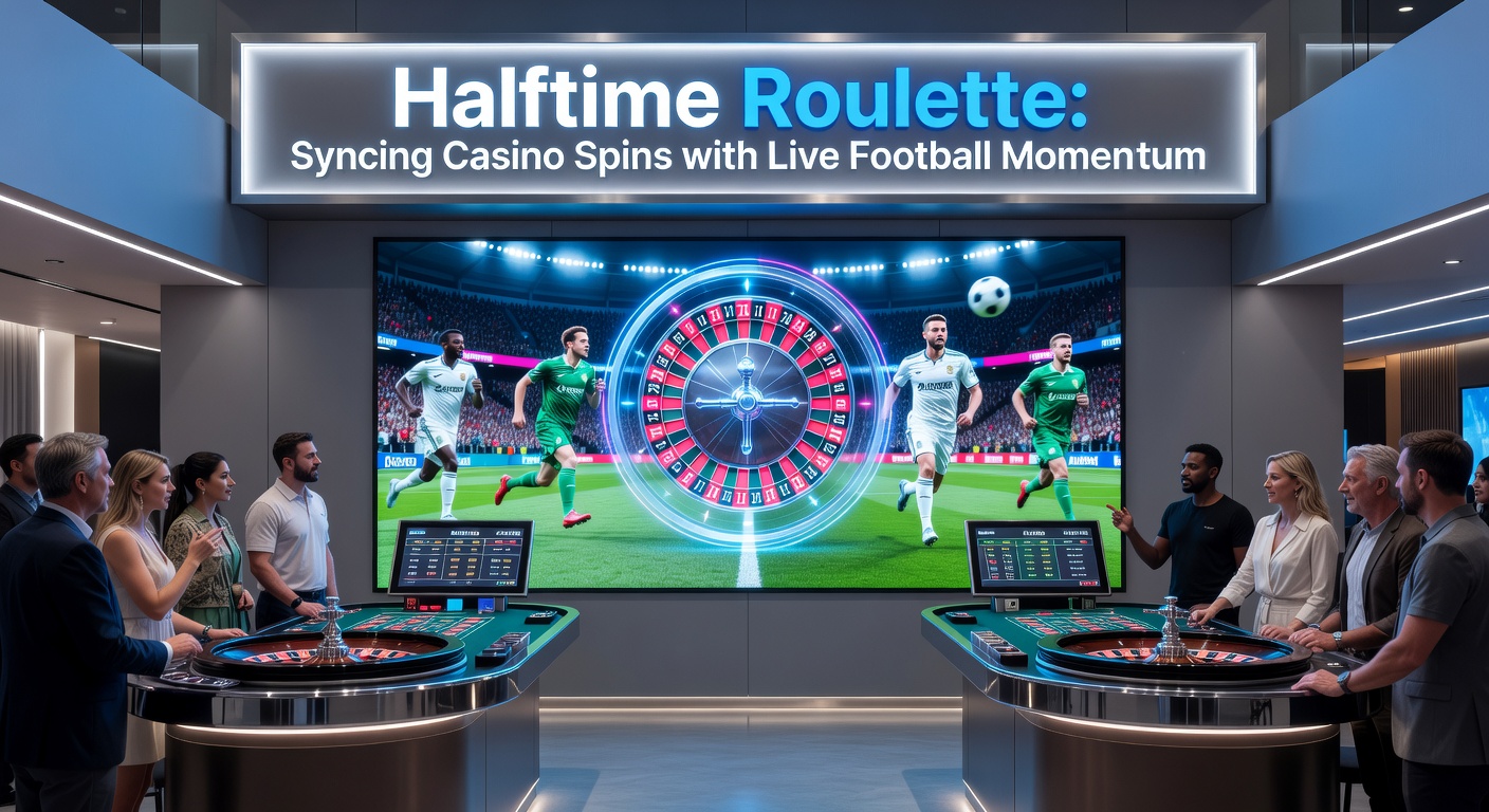 Close-up of a digital roulette wheel spinning with overlaid football halftime stats, including possession graphs and player heatmaps
