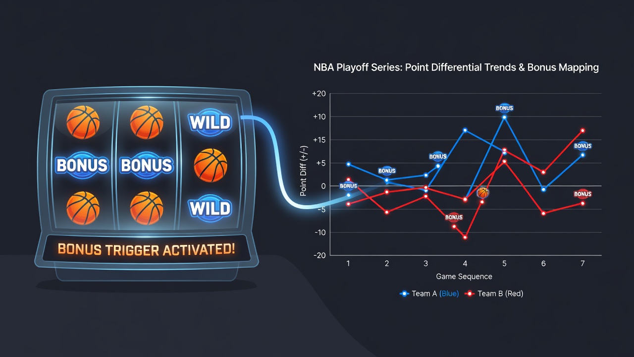 Graph overlay comparing slot bonus frequency lines with NBA playoff margin trends