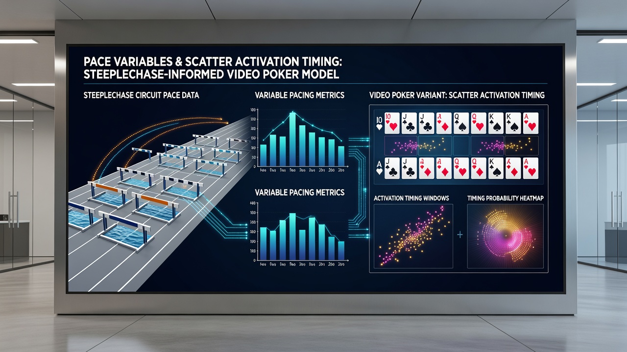 Video poker screen displaying scatter symbols alongside timing graphs from racing data