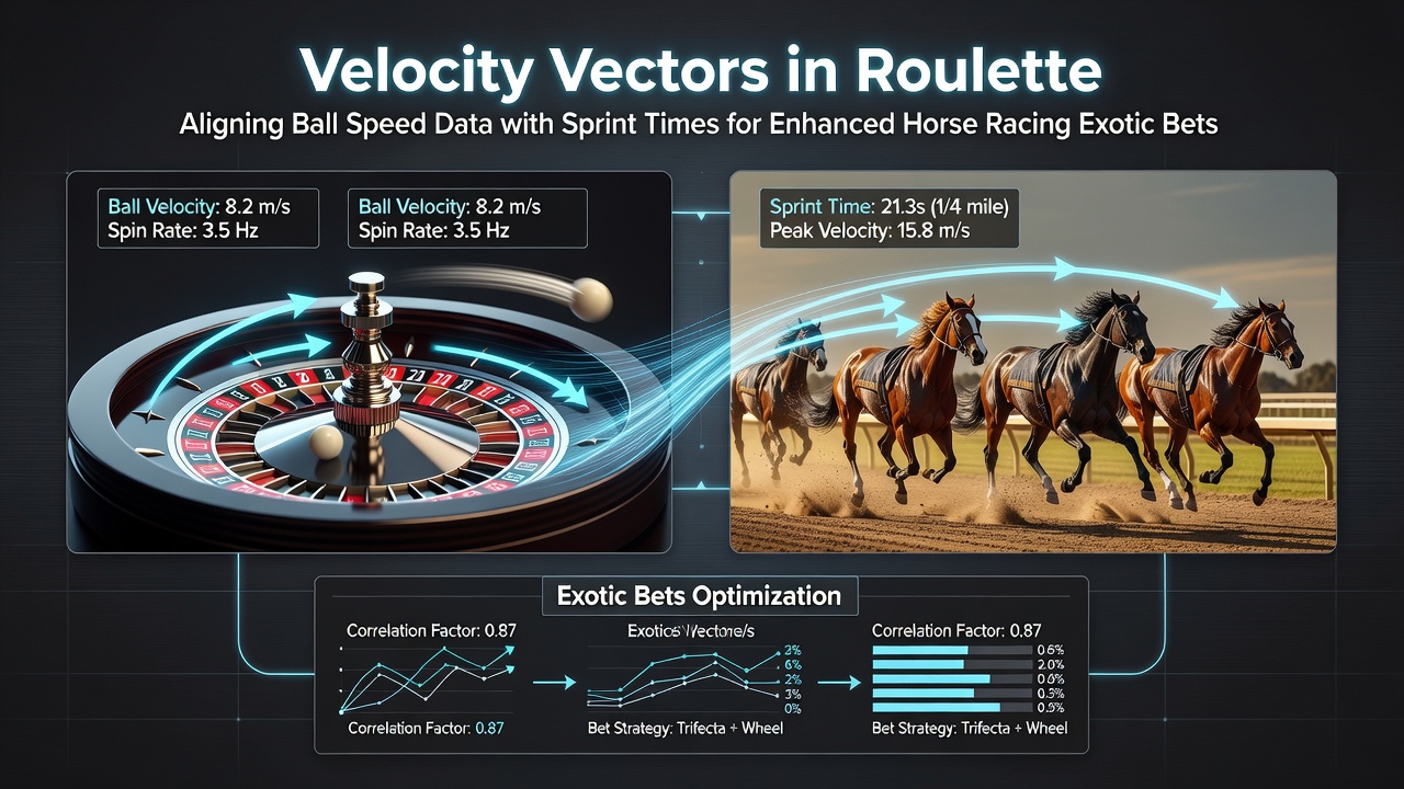 Roulette ball trajectory analysis diagram showing velocity vectors and speed measurements on a casino wheel